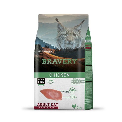 브레이버리 어덜트 헬시 고양이 건식사료, 닭, 2kg, 1개