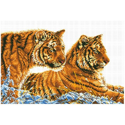조이십자수 11카운트 십자수 프린트 패키지 세트 130004 Two tigers, 1세트, 혼합색상