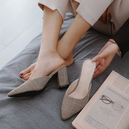 콩 K SHOES 격자무늬 포인트 여성플랫슈즈