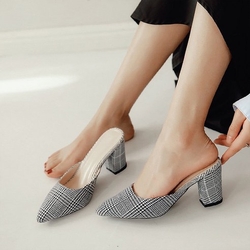 콩 K SHOES 격자무늬 포인트 여성 플랫 슈즈