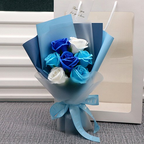 홈마인 조화 사랑가득 꽃다발 + 종이가방 랜덤발송, 블루믹스(BLUE MIXED)