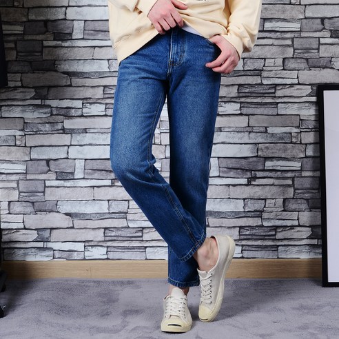 타운클로 남성용 레귤러 테이퍼드 청바지, 빈티지블루