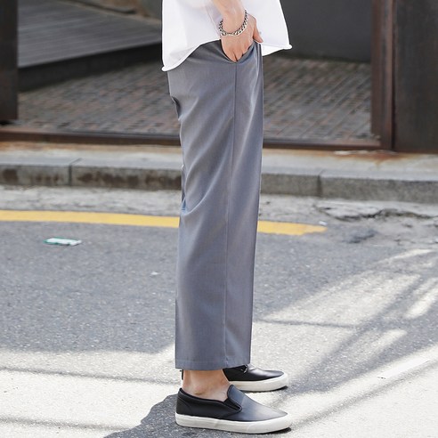 타운클로 남성용 시원한 와이드 밴딩 쿨 슬랙스, 그레이