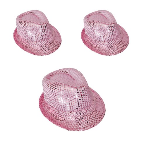 파티쇼 반짝이 신사 모자, 3개, 핑크