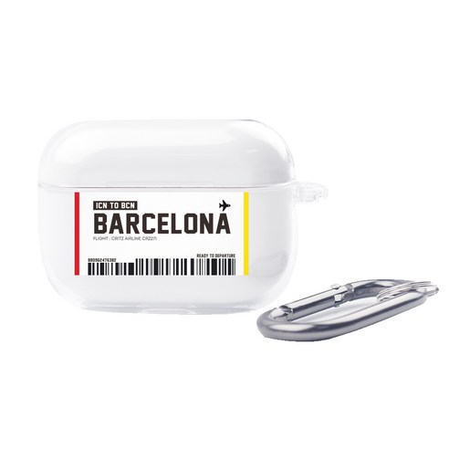 크리츠 에어플레인 티켓 시리즈 에어팟 프로 케이스 + 카라비너, 단일상품, Barcelona