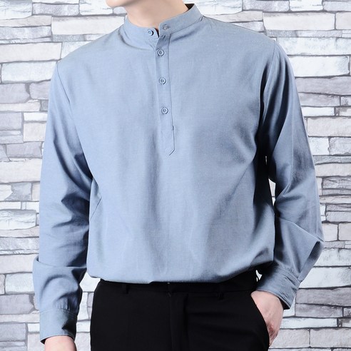 타운클로 남성용 헨리넥 옥스포드 셔츠, 그레이
