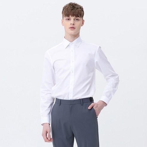 마인드브릿지 남성용 PC스판솔리드트윌드레스 레귤러 셔츠 MUDS01A1, WHITE