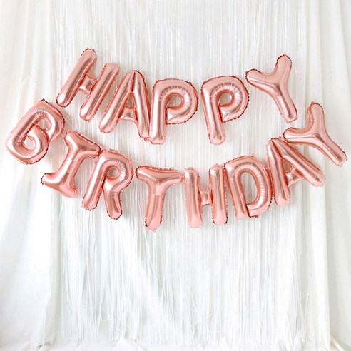 HAPPY BIRTHDAY 은박풍선 커튼 세트, 로즈골드, 1세트