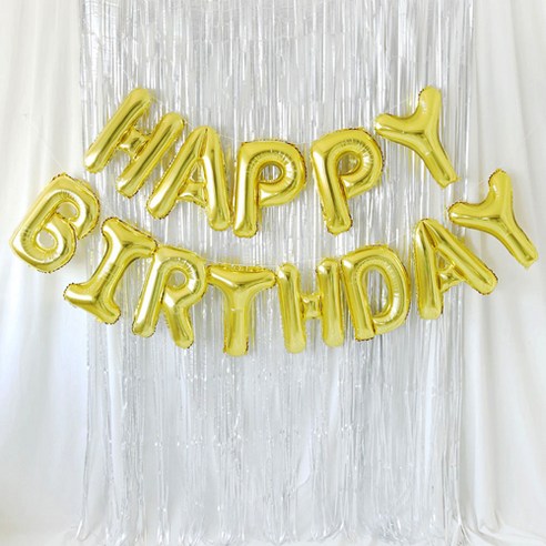 HAPPY BIRTHDAY 은박풍선 커튼 세트, 골드, 1세트