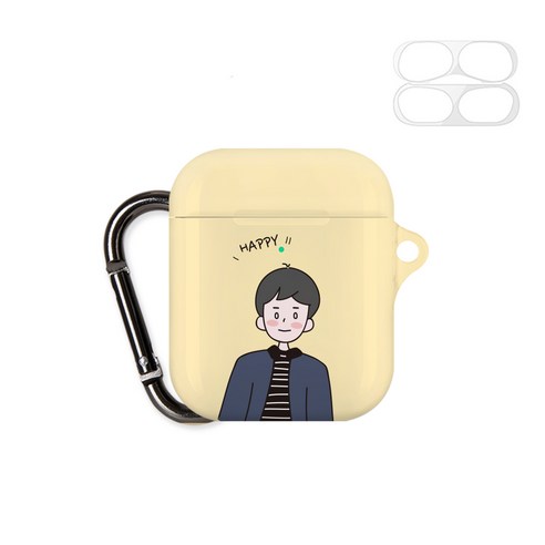 구스페리 차일드 디자인 에어팟 1 / 2 세대 케이스 + 철가루 방지 스티커 + 키링, 보이가르마머리