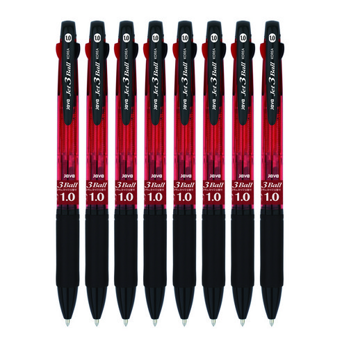 자바펜 제트 3볼 멀티펜 1.0mm, 레드, 8개