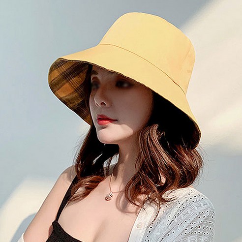 마켓에이 리버서블 무지체크 버킷햇