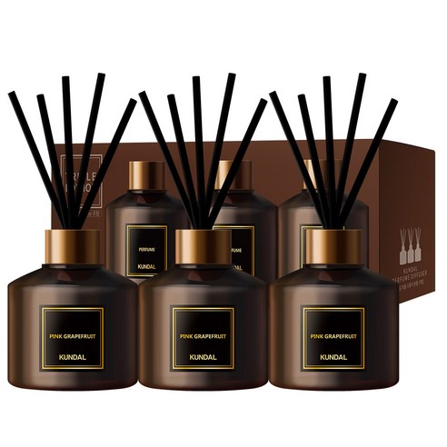 쿤달 퍼퓸 디퓨저 200ml 3개 + 섬유스틱 15개 세트, 핑크그레이프프룻향