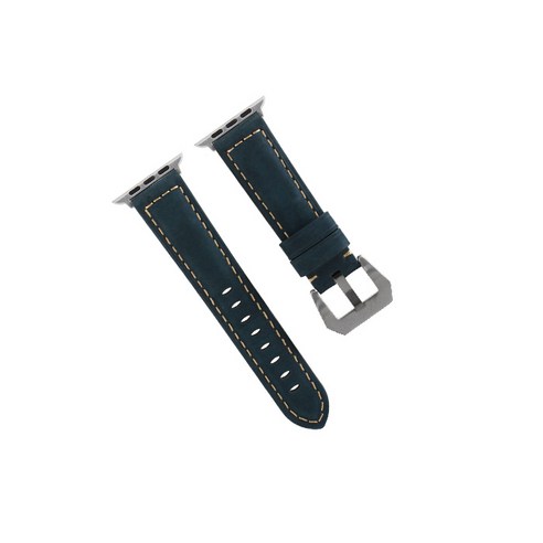 비쉐르 애플워치 3/4/5 실버 펜타곤 버클 레더 밴드 (38/40mm 호환 가능), 다크블루, 1세트
