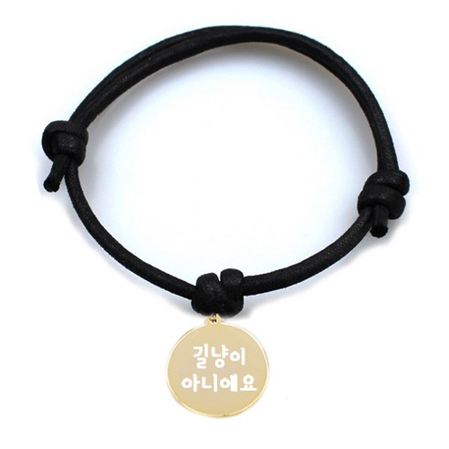 펫츠룩 굿모닝 원형 팬던트 반려동물 목걸이 길냥이아니에요, 목걸이(블랙), 팬던트(골드), 1개