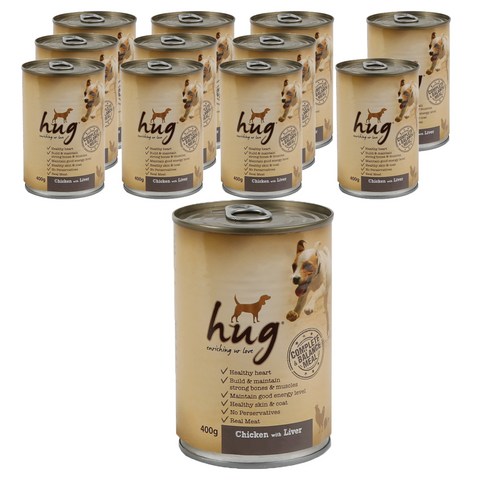 스내피톰 생후 3개월 이후 강아지 허그 파테 주식캔 12p, 치킨 + 리버, 400g, 12개