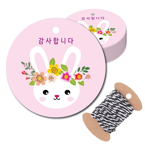 원형택 7cm 70p + 블랙끈 10m, 회관토끼, 1세트
