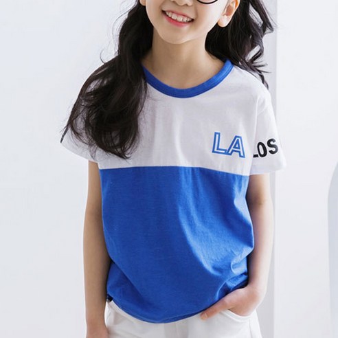 잭키드 여아용 LA배색 반팔티, 블루