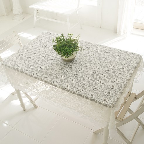 바이데코 리븐 레이스 사각 테이블커버, 화이트, 90 x 90cm