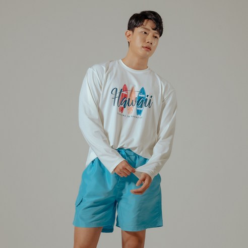 벤디스 남성용 하와이 긴팔 래쉬가드 C264 + 비치팬츠 A105 세트