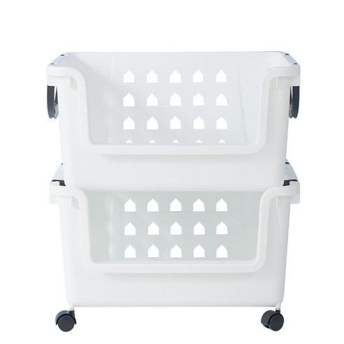 보노하우스 이동식 바퀴포함 바스켓 화이트 80L, 2개, 2개