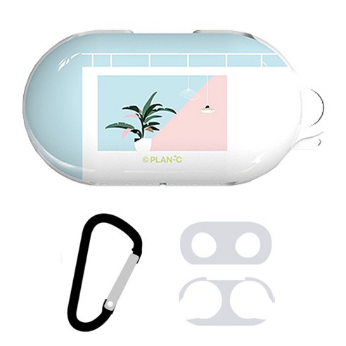 plan C 갤럭시 버즈+/버즈 케이스 + 철가루방지스티커 + 키링, 플랜트 스카이 블루