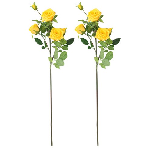 블럭마트 조화 북유럽풍 장미 5송이 x 2세트, 옐로우