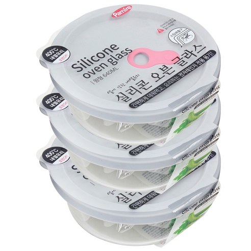 레벤쿠첸 실리콘 오븐 글라스 밀폐용기 원형, 3개, 원형 640ml x 3p