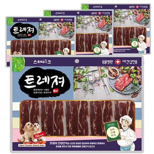 트레져 스테이크 강아지 간식 400g 랜덤 발송, 오리 스테이크, 4개
