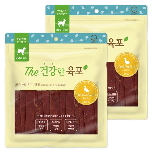 굿데이 더 건강한 육포 강아지간식 300g, 오리고기맛, 2개