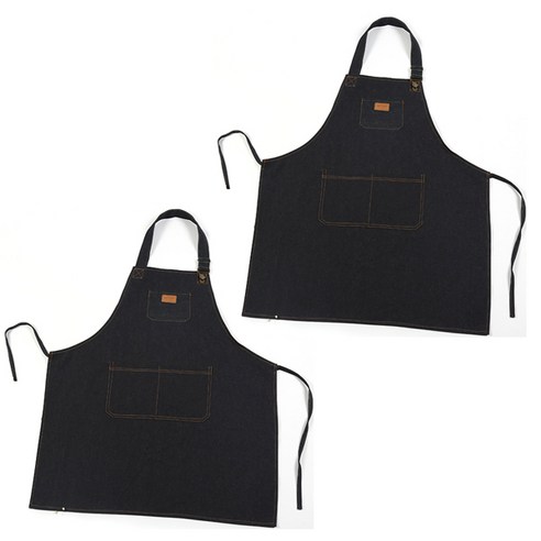 블럭마트 데님 멜빵 앞치마, 블랙, 2개