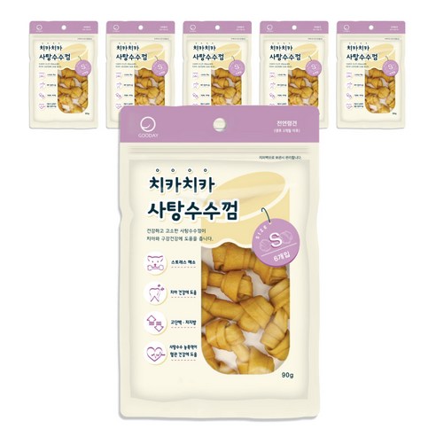 굿데이 치카치카 강아지 덴탈껌 S 6p, 사탕수수맛, 90g, 6개