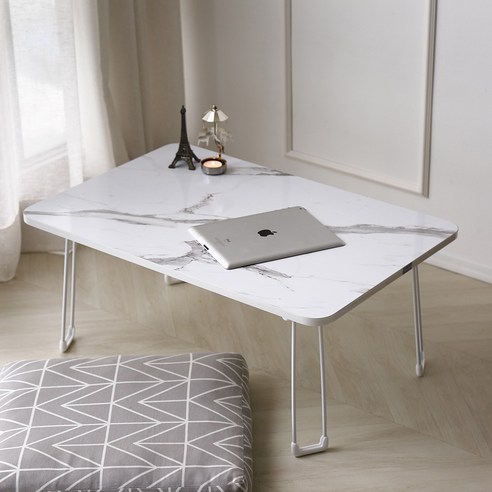 레몬트리 LPM 심플 라운드 접이식테이블 720 x 480 mm, 마블화이트