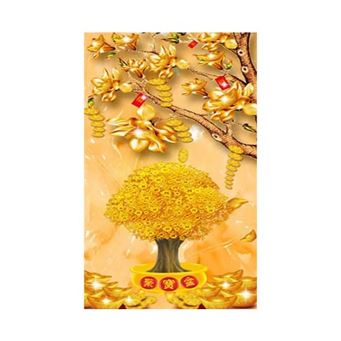 케이엠엘리 3D 황금 재물 돈나무2 보석십자수 50 x 90 cm, 혼합색상, 1개