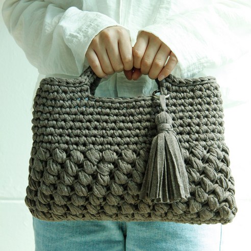 야나 뜨개질 빈 스티치 미니 토트백 DIY 패키지, 1개, 4번(진밤)