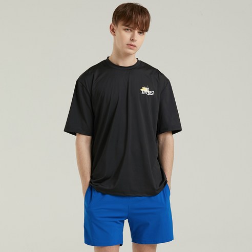 에이치머스 남성용 코즈웨이 오버핏 반팔 래쉬가드, 블랙