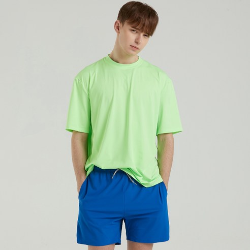 에이치머스 남성용 펄비치 오버핏 래쉬가드 반팔티, 그린