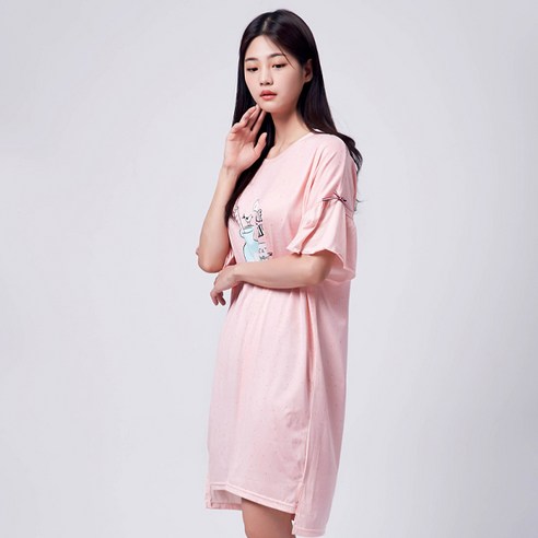 여성용 코코 프릴 반팔 잠옷 원피스