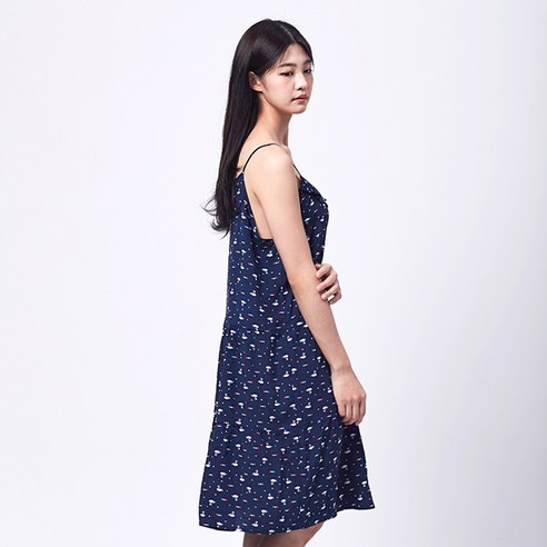 여성용 레이온 끈나시 잠옷 원피스