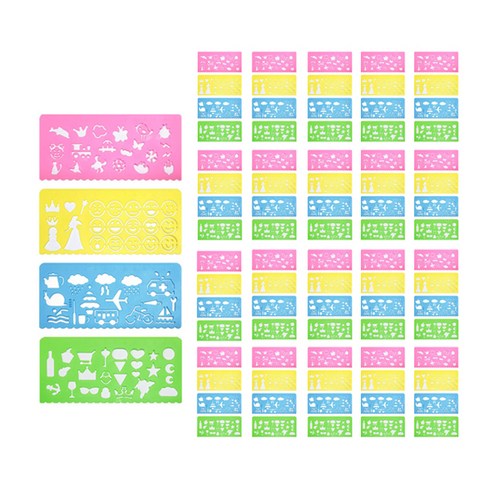 블루마토 opp포장 모양자 4 4종 A세트 BC-6009 155 x 70 mm, 분홍, 노랑, 파랑, 초록, 21세트