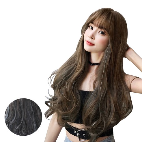 뿌이뿌이가발 여성 롱 웨이브 통가발 드라밍, 내추럴블랙, 1개