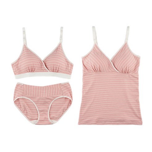 뉴니끄 면모달 원터치 스트라이프 수유브라 + 캐미솔 + 팬티 세트