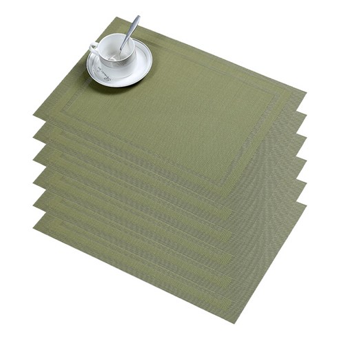 블럭마트 중복사각 식탁매트 6p, 그린, 45 x 30 cm