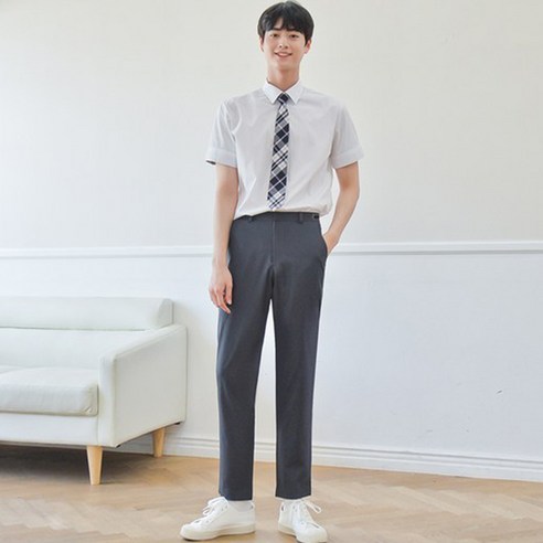 교복몰 남아용 허리조절 스판 교복 하복 바지, 먹색
