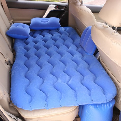차박 자동차 물결무늬 캠핑 에어매트 + 일자블럭 세트, 블루, 1세트