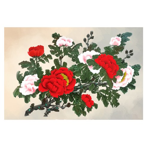 케이엠엘리 3D 목단 원형 보석 십자수 60 x 40 cm, 혼합색상, 1개