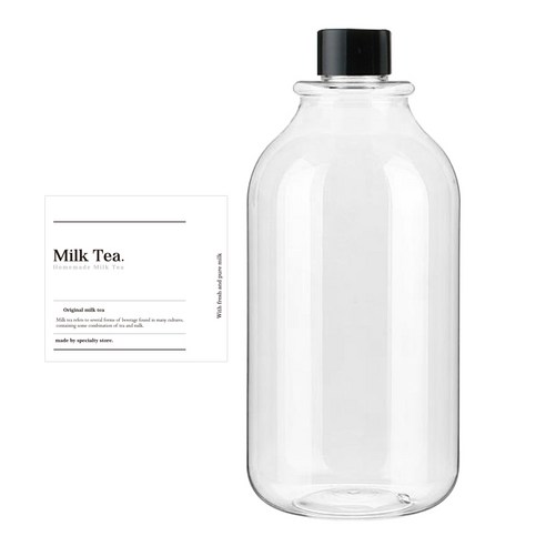 검정캡 투명 페트병 ARB1000 + 병라벨 스티커 클래식밀크티 세트, 1000ml, 10세트