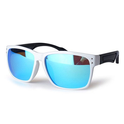 오클랜즈 편광 보잉 패션 선글라스 Q709, Q709 유광 화이트 + 블랙 프레임 + 스카이블루 미러 렌즈