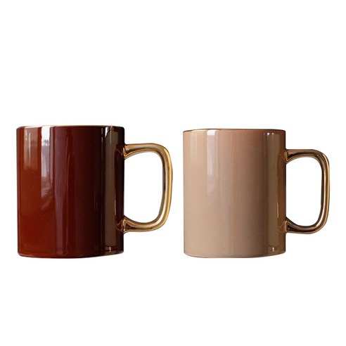 에크렌 24K골드 롱 머그잔 350ml x 2종 세트, 다크브라운, 카키브라운, 1세트