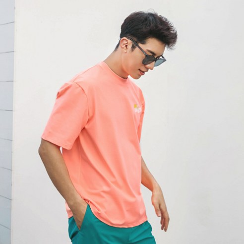 튜브트리 남성용 오버 루즈핏 반팔 래쉬가드 상의 A6218, 피치